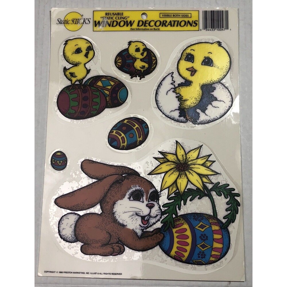 Vintage 1988 Easter Window Clings Window Decor Visible both sides￼ Static Sticks